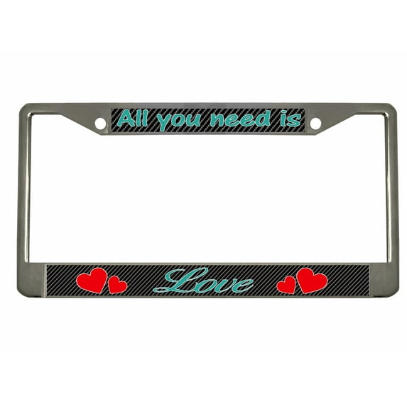 All You Need is Love Style Metal License Plate Frame Personalized/Car Accessories Car Tag Holder Cover (Chrome/Carbon/Turquoise)