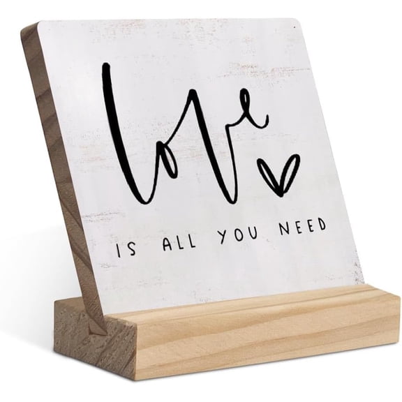 All You Need is Love Wood Plaque with Wooden Stand,Rustic Love Quote Wooden Plaque Sign Desk Decor for Home Bedroom Table Shelf Decorations