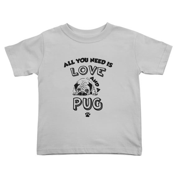 All You Need is Love and A Pug Funny Toddler T Shirts for Boys Girls (Gray, Youth S)
