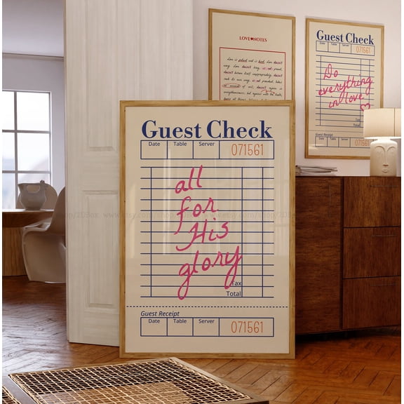 All for His glory, Guest Check Poster, Christian Guest Check, Bible Verse Guest Check, Retro Bible Verse , Trendy Christian Art Unframed Paper Print