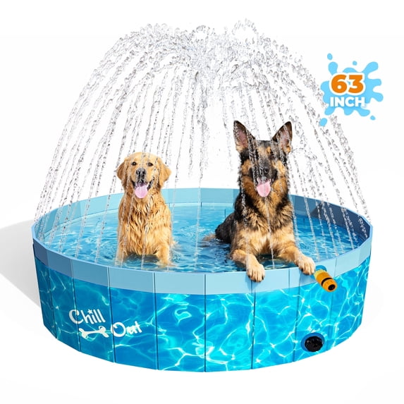 All For Paws Chill-Out 2-in1 Dog Swimming Pool & Splash Pad, 63” Outdoor Dogs Water Sprinkler Toy & Bathing Pool for Summer Fun, Large (63” x 11.8”)