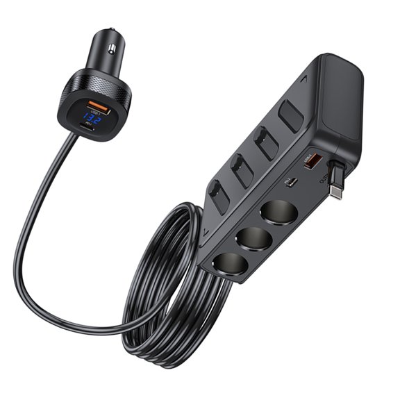 All in 1 187W Car Chargers Splitter 3 Socket Adapter Featuring PD45W 3 Fast Charging Autonomous Switches and Strong Build