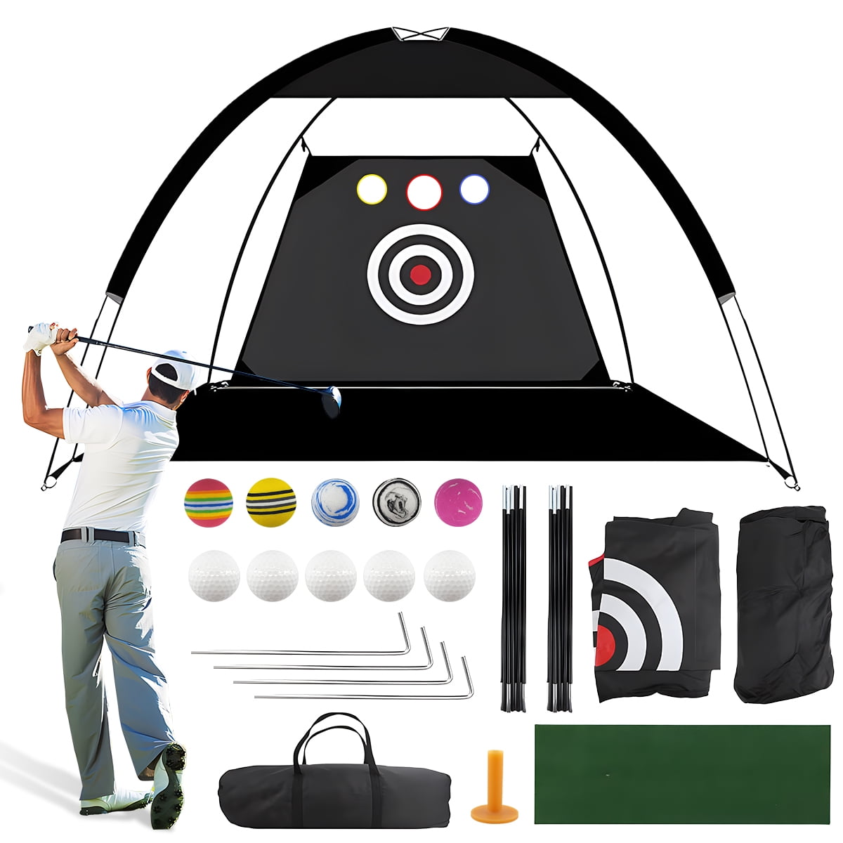 All in 1 Golf Net with Turf Mat Accessories Backyard Practice Net for