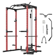 All-in-1 Power Cage with Pulley System,1200LBS Multi-Functional Squat Rack for Home Gym,Weight Cage Includes LAT Pulldown,Dip Bars and More Attachments,Strength Training Equipment