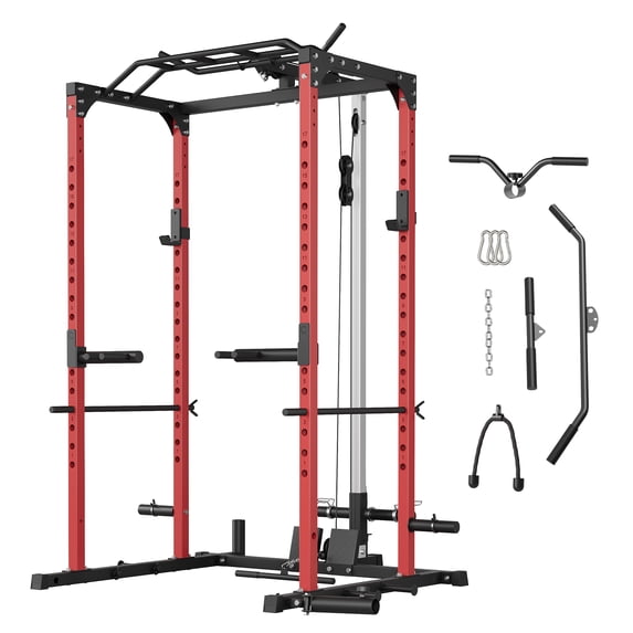 Power Squat Rack All-in-1 Power Cage with Pulley System,1200LBS Multi-Functional Squat ...