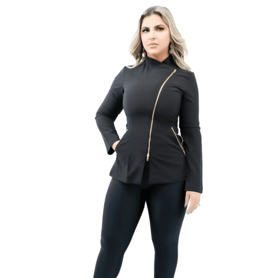 All in Beauty Black Stylist Jacket Long Sleeve. Top Scrubs for Women, Stretchy Fabric Aestheticians Uniform for Spa.(S)