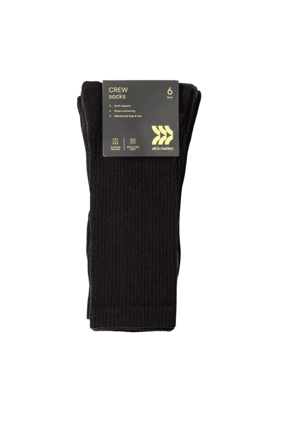 Mens Active Crew Socks 6 Pack Black Size 612 Comfortable Everyday Wear