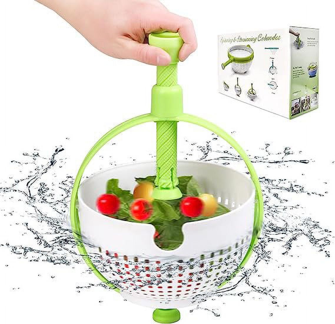 All-in-ONE Salad Spinner Spinning Colander,Multi-Use Collapsible Vegetable  Spinner with Handle,Non-Scratch Steady Fruit Washer Lettuce Cleaner and