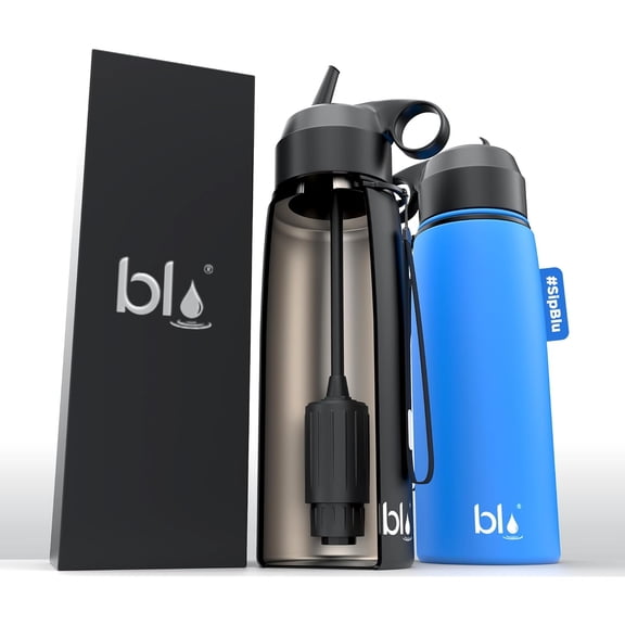 All-in-ONE | Vacuum Insulated Stainless Steel Water Bottle Flask with a Filter (26oz) | Made in The USA | Removes 99.99% contaminants (Regular - Blue)