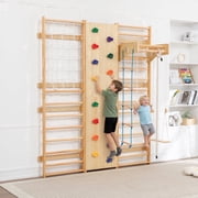 Thanaddo 10-in-1 Wall Mounted Wooden Indoor Kids Jungle Gym Playground Climber with Swing & Climbing Wall