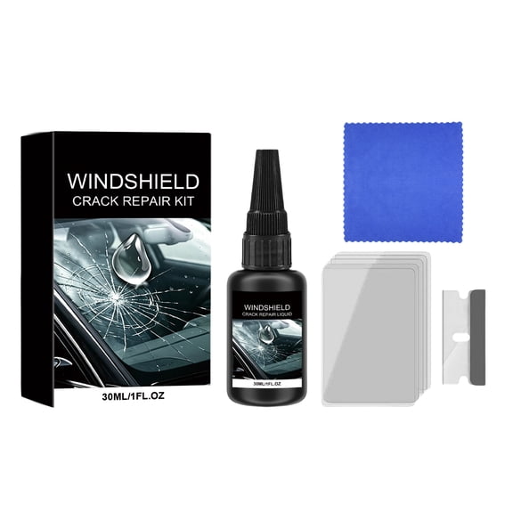 All-in-One 2026 Upgrade Windshield Chip Crack Repair Kit, 30ml Repair Liquid, 1 Cutting Blade, 1 Microfiber Towel, 5 Curing Films, Crack Gone Glass Restorer