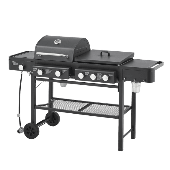 All-in-One 5-Burner Propane Gas Grill - Grilling & Griddling Functions, 56000 BTU, 424 Sq.Inch Cooking Space, Heavy-Duty Stand for Backyard Barbecue & Outdoor Cooking