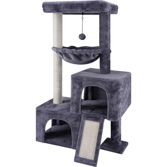 All-in-One Activity Center with Cat Scratching Post, Cozy Sleeping Perch, Hammock and Toy Balls – Cactus Cat Tree Tower with Twin Cat Condos for Indoor Cats