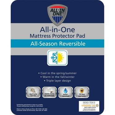 All-in-One All Season Reversible Cooling & Warming Fitted Mattress Pad, Queen