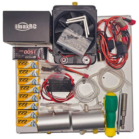All-in-One Aluminum Alloy Base Starter Kit for TOYAN FS-V800WGP Engine Model - Includes Ignition Set, Water Cooling Set, Battery and Charger for Physics Science Experiment, Gift for Adults