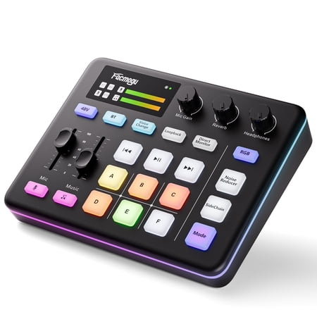 All-in-One Audio Mixer for Gamers & Streamers, Facmogu G9 Pro Sound Card Interface: XLR/3.5mm Input, Bluetooth 5.0, 48V Phantom Power, Voice Changer, RGB - Not for USB Mic