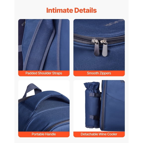 All-in-One Beach Picnic Backpack for Couples – Includes Cooler, Blanket & Utensils, Navy Blue