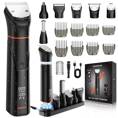 Manscape All-in-One Beard Trimmer for Men, Dual-Speed Electric Waterproof Razor Shaver for Mustache, Facial, Beard Styler, Mens Beard Grooming Kit with LED Display, Type-C Rechargable, Charging Dock