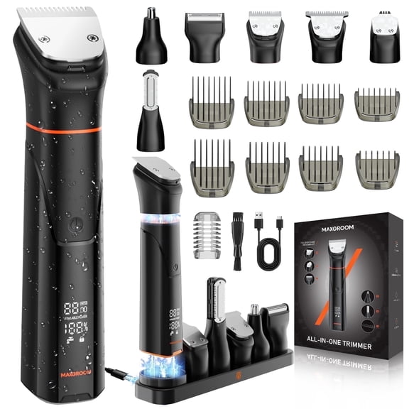 Manscape All-in-One Beard Trimmer for Men, Dual-Speed Electric Waterproof Razor Shaver for Mustache, Facial, Beard Styler, Mens Beard Grooming Kit with LED Display, Type-C Rechargable, Charging Dock