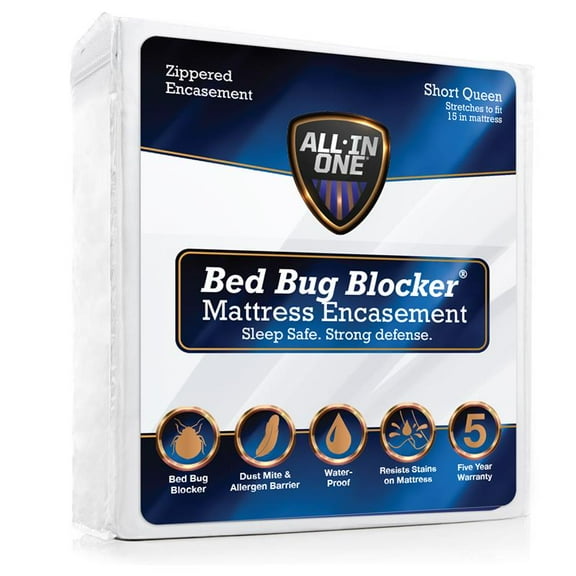 All-in-One Bed Bug Blocker Mattress Protector, Waterproof, Zipper Encasement, RV, Short Queen
