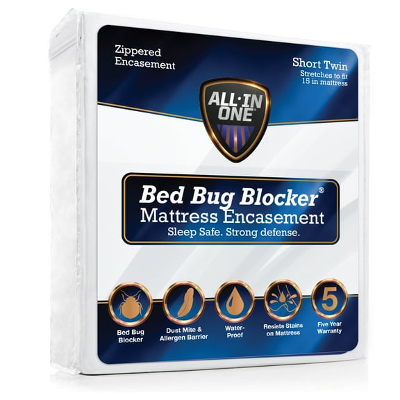 All-in-One Bed Bug Blocker Mattress Protector, Waterproof, Zipper Encasement, RV, Short Twin