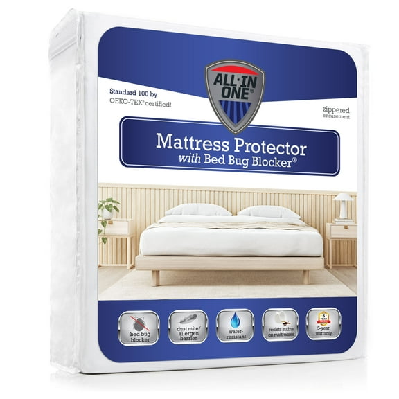 All-in-One Bed Bug Blocker Water Resistant Zippered Mattress Protector, Full