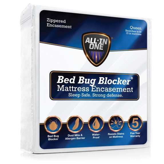 All-in-One Bed Bug Blocker Water Resistant Zippered Mattress Protector, Queen