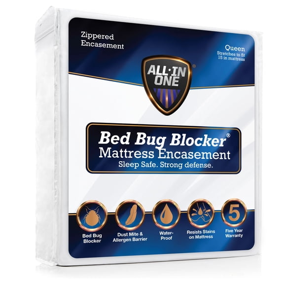 All-in-One Bed Bug Blocker Water Resistant Zippered Mattress Protector, Queen