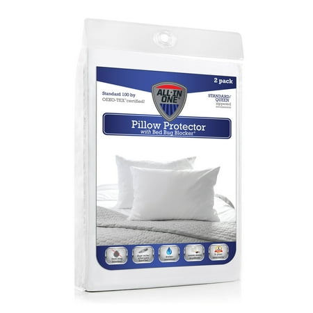 All-in-One Pillow Protector, 2 Pack, Zippered Encasement, Water & Stain Resistant, King, White