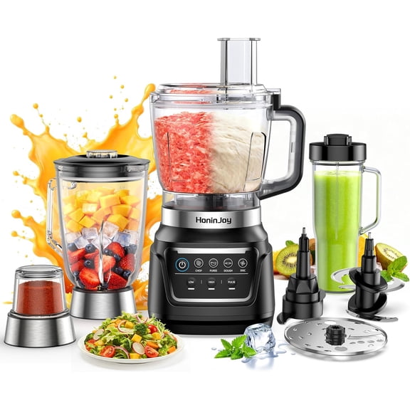 All-in-One Blender & Food Processor, 10-in-1 Professional Blender for Smoothies, Ice Crushing, Dough Making, Chopping, Grinding, Slicing & Shredding, Dishwasher Safe for Kitchen & Home Use