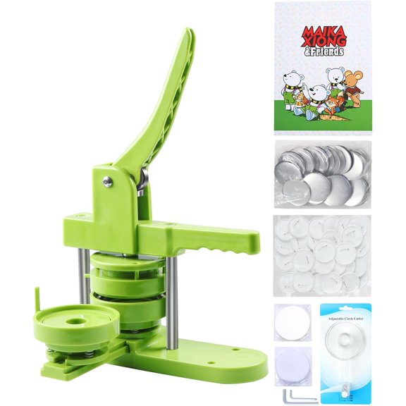 All-in-One Button Maker Machine Kit, 3 Inch (75mm) Pin Maker Press with 100 Button Parts, Circle Cutter, and Pictures, A Complete DIY Badge Making Kit for Kids, Schools, and Businesses