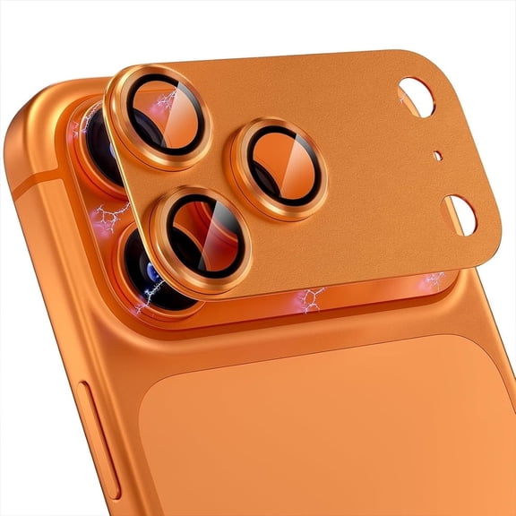 CD Metal Armor Camera Lens Protector for iPhone 17 Pro Max, Orange, Full Coverage HD Tempered Glass