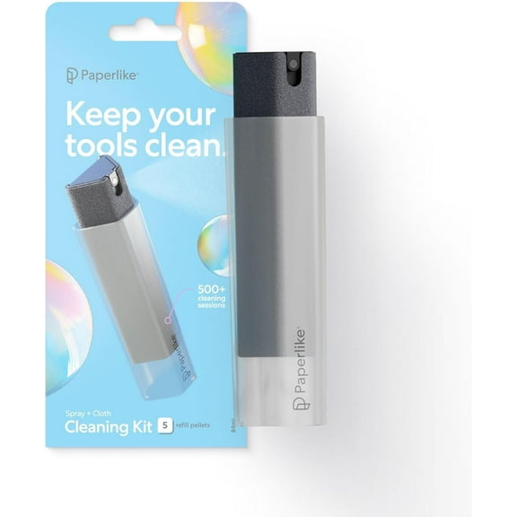 All-in-One Cleaning Kit - Refillable Microfiber Spray Bottle & Cleaning Solution + 5 Refill Tablets - Safe for iPad & Electronic Displays