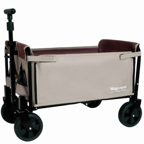 All-in-One Convertible Folding Camping Wagon Cart: Bench Seat, Storage Compartment & Included Dog Tether, Beige/Brown