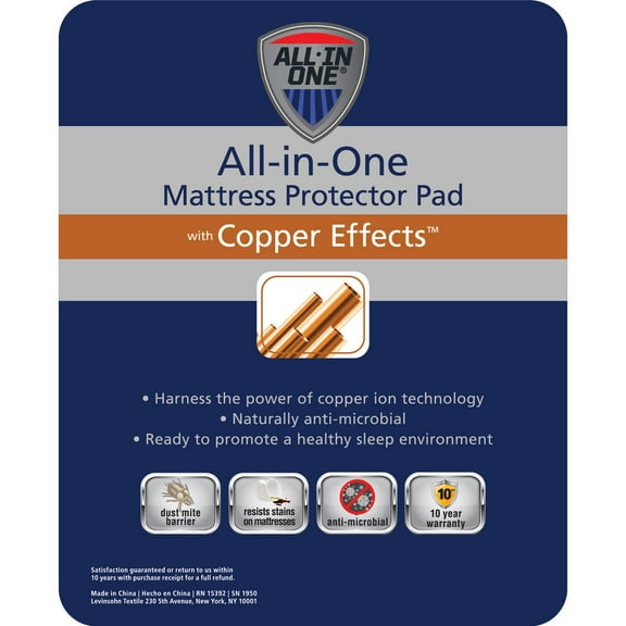All-in-One Copper Effects Antimicrobial Fitted Mattress Pad, Queen