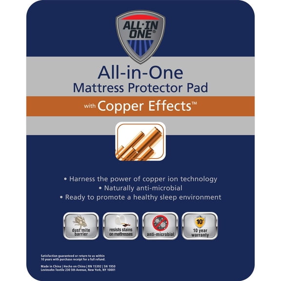 All-in-One Copper Effects Antimicrobial Fitted Mattress Pad, Twin