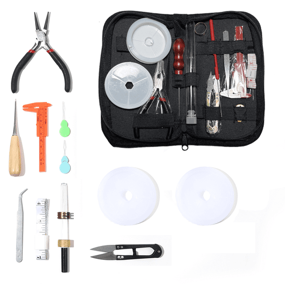 All-in-One DIY Jewelry Tool Kit - Pliers & Stainless Steel Findings (Clasps, Lobster Clasps, Dog Clasps, Crimp Beads, Ear Hooks)