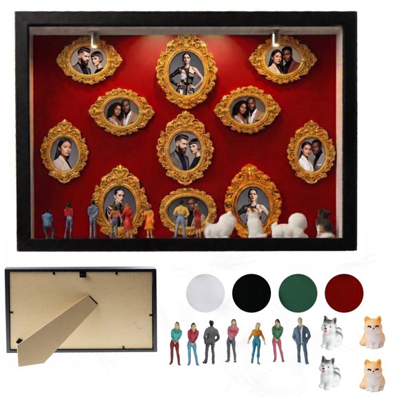 All-in-One DIY Silhouette Shadow Box Frame,Mini Gold Frames, Figurines & Gold Miniature Museum | Create Custom Memory Collage for Valentine's Day | Home Decor Gift Set with 11 Pieces (E Style)