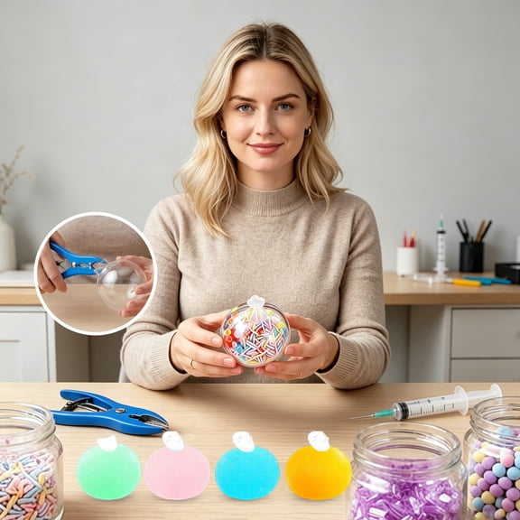 All-in-One DIY Stress Ball Making Kit, DIY Craft Kit Complete Silicone Skin Maker Set with Expander Plier & Filling Syringe for Sensory Handmade Craft Project