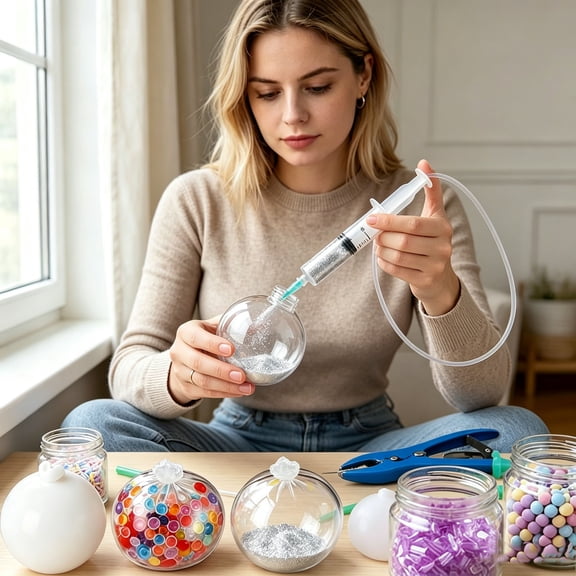 All-in-One DIY Stress Ball Making Kit, DIY Craft Kit Complete Silicone Skin Maker Set with Expander Plier & Filling Syringe for Sensory Handmade Craft Project