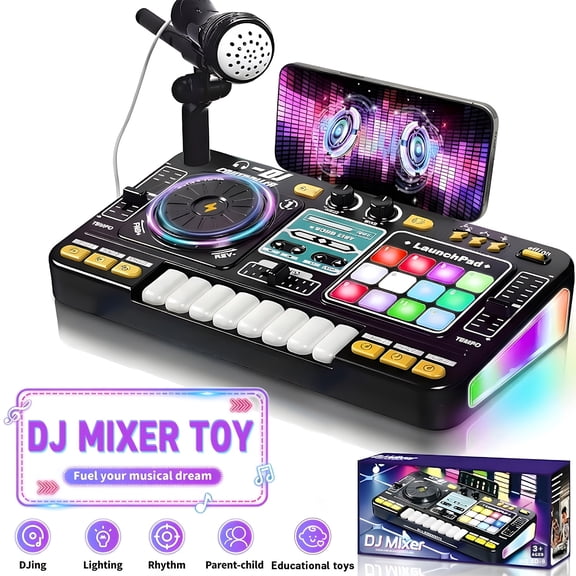 All-in-One DJ Mixing Controller with Electric Keyboard, Sound Effects & Recording Functions for Kids