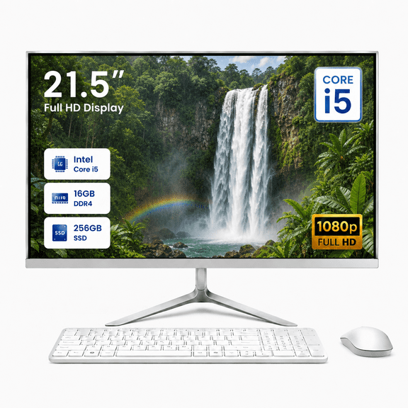 All-in-One Desktop 21.5 FHD Display, Intel Core i5 Processor Up to 3.1GHz, 16GB RAM 256GB SSD, Windows 10 Wired Keyboard & Mouse for Home Office Classroom