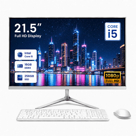 All-in-One Desktop 21.5 FHD Display, Intel Core i5 Processor Up to 3.1GHz, 16GB RAM 256GB SSD, Windows 10 Wired Keyboard and Mouse