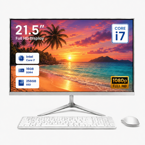 All-in-One Desktop 21.5 FHD Display, Intel Core i7 Processor Up to 3.3GHz, 16GB RAM 256GB SSD, Windows 10 with Keyboard and Mouse