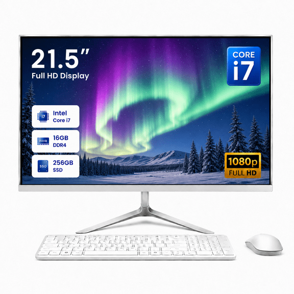 All-in-One Desktop 21.5 FHD Display, Intel Core i7 Processor Up to 3.3GHz, 16GB RAM 256GB SSD Wired Keyboard and Mouse