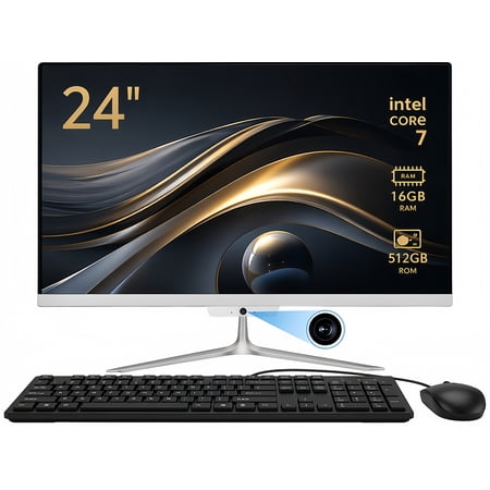 All-in-One Desktop, 24" FHD Display Intel Core i7 up to 4.0GHz 16GB RAM 512GB SSD Windows 10,Mouse,Keyboard ,White