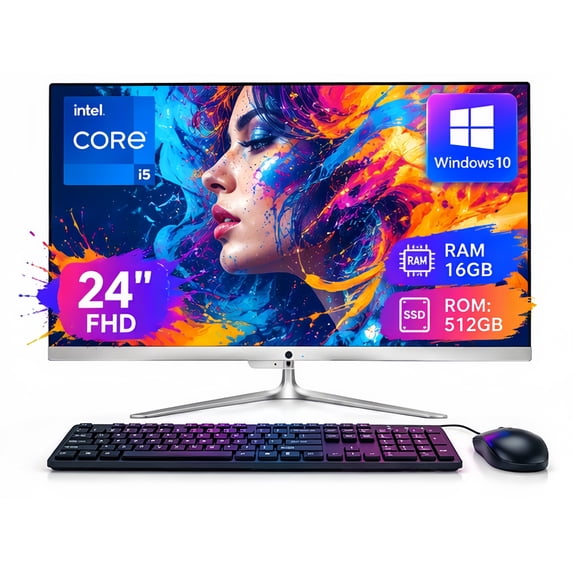 All-in-One Desktop 24" FHD Intel Core i5 up to 3.6GHz, 16GB RAM, 512GB SSD, Built-in HD Webcam, White (Mouse & Keyboard)