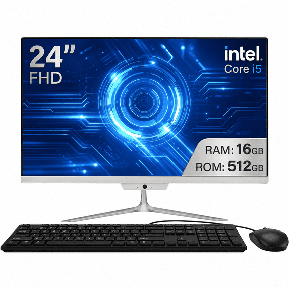 All-in-One Desktop 24 Inch FHD Intel Core i5-6500 Up to 3.6GHz 16GB RAM 512GB SSD Built-in Webcam Windows 10 White with Wired Keyboard and Mouse