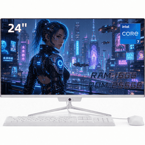 All-in-One Desktop Computer 24” FHD Intel Core i7 Up to 4.0GHz, 16GB RAM, 256GB SSD, Windows 10, Wired Keyboard & Mouse, White