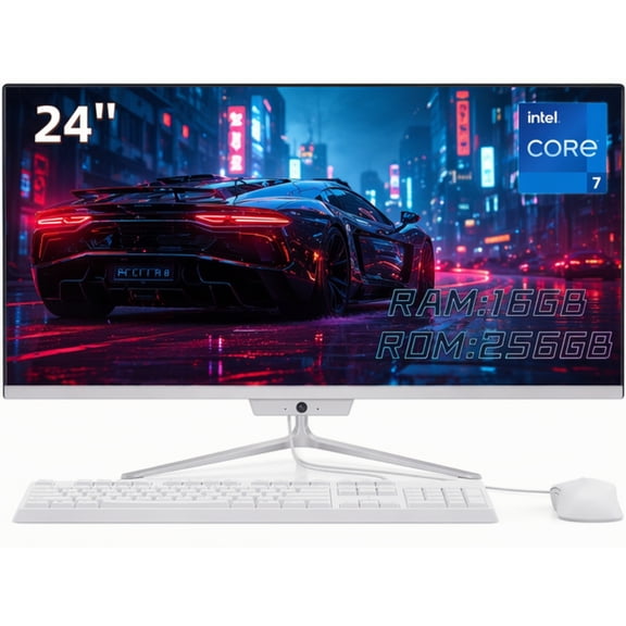 All-in-One Desktop PC 24" FHD Display Intel Core i7 up to 4.0GHz 16GB RAM 256GB SSD Windows 10,Mouse,Keyboard ,White